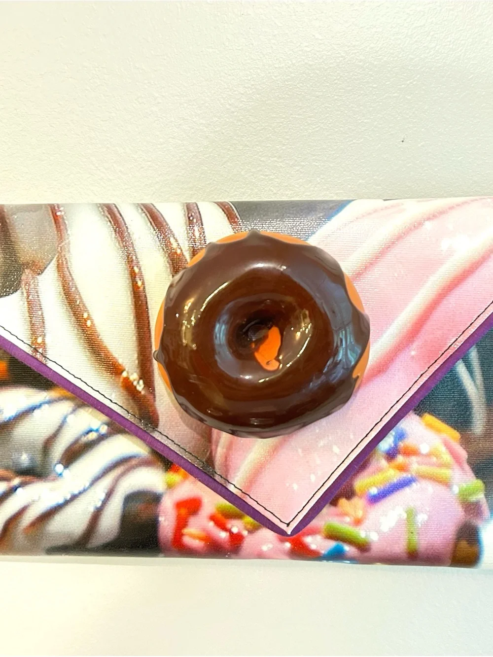 Pink Donut-Accent Envelope Clutch Wristlet